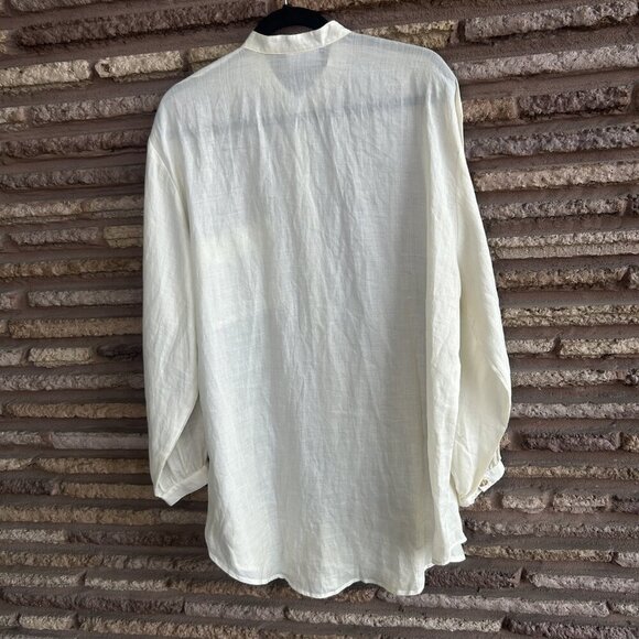 Carole Little Vintage Ivory Cream 100% Linen Band Collar Tunic Shirt MOP - Picture 10 of 11